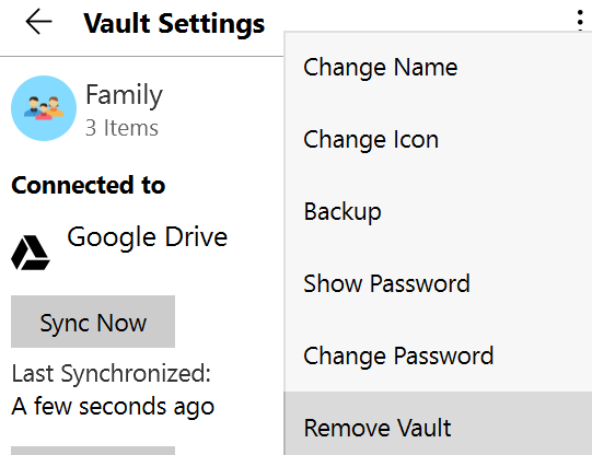 Select remove vault in  the vault settings screen